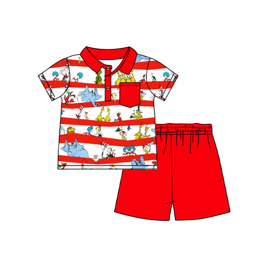 no moq BSSO1156 PRE-ORDER baby boy clothes dr seuss red short sleeve shorts set-2024.11.29