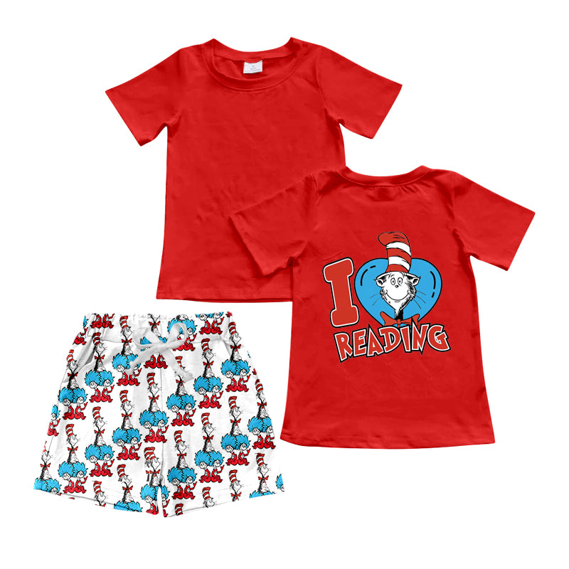 no moq BSSO1157 PRE-ORDER baby boy clothes dr seuss red short sleeve shorts set-2024.11.29