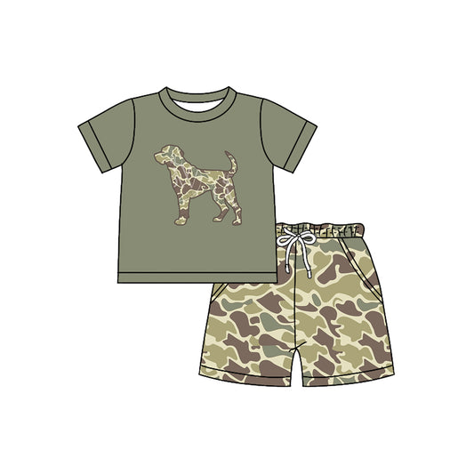 no moq BSSO1158 PRE-ORDER baby boy clothes camouflage puppy short sleeve shorts set-2024.11.30