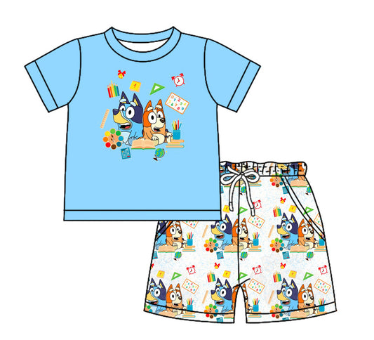 no moq BSSO1160 PRE-ORDER baby boy clothes cartoon dog blue short sleeve shorts set-2024.11.30