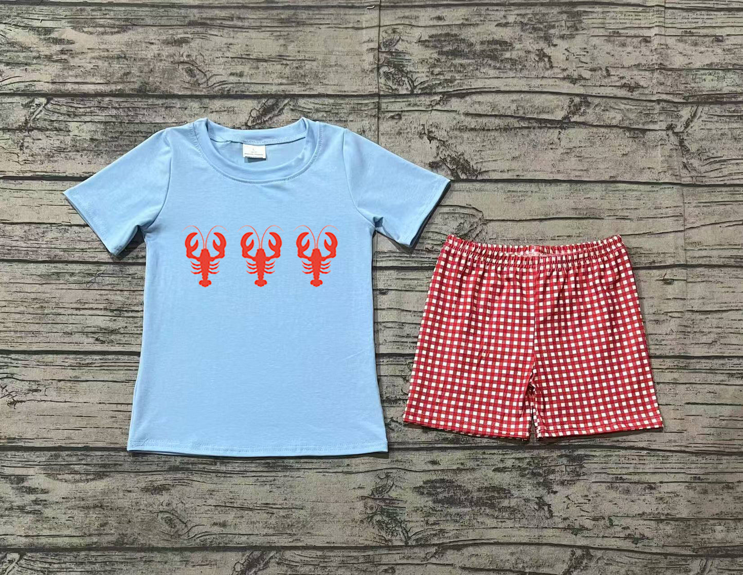 no moq BSSO1161 PRE-ORDER baby boy clothes embroidery crayfish short sleeve shorts set