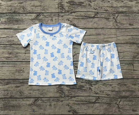 no moq BSSO1163 PRE-ORDER baby boy clothes Easter rabbit blue short sleeve shorts set