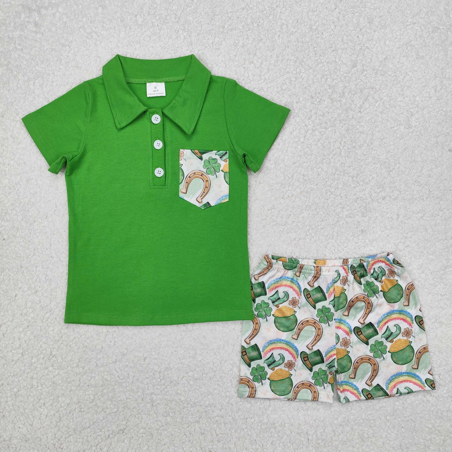 RTS Boys and girls green Short Sleeve Shorts sets