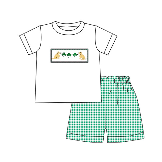 no moq BSSO1182 PRE-ORDER baby boy clothes puppy green short sleeve shorts set-2024.12.10