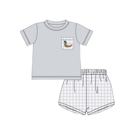 no moq BSSO1189 PRE-ORDER baby boy clothes duck short sleeve shorts set-2024.12.13