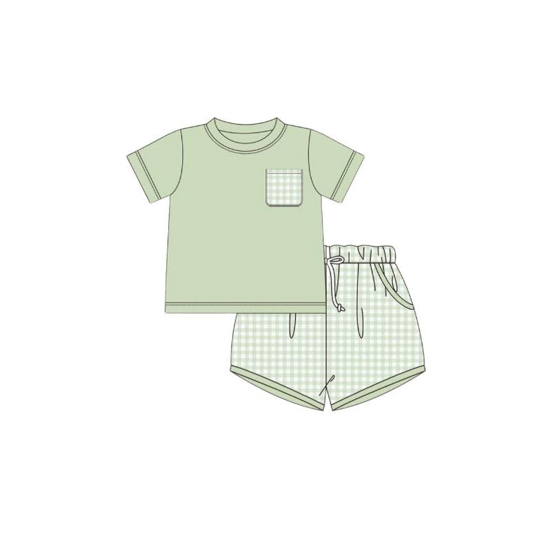 no moq BSSO1192 PRE-ORDER baby boy clothes green short sleeve shorts set-2024.12.13