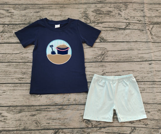 no moq BSSO1193 PRE-ORDER baby boy clothes navy blue short sleeve shorts set-