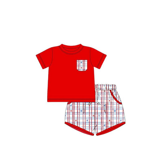 no moq BSSO1194 PRE-ORDER baby boy clothes bow red short sleeve shorts set-2024.12.13