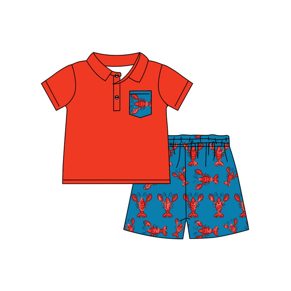 no moq BSSO1204 PRE-ORDER baby boy clothes crayfish red short sleeve shorts set-2024.12.15