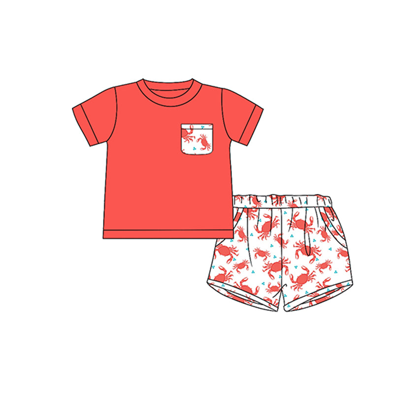 no moq BSSO1205 PRE-ORDER baby boy clothes crab short sleeve shorts set-2024.12.17