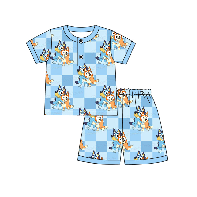 no moq BSSO1212 PRE-ORDER baby boy clothes cartoon dog blue short sleeve shorts set-2024.12.18