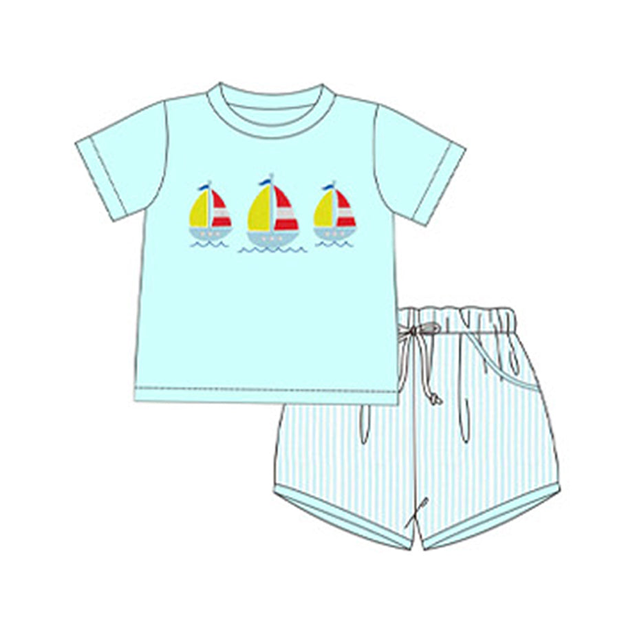 no moq BSSO1222 PRE-ORDER baby boy clothes boat short sleeve shorts set-2024.12.24