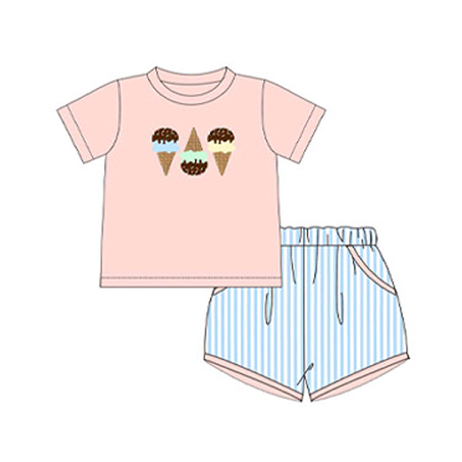 no moq BSSO1223 PRE-ORDER baby boy clothes ice cream short sleeve shorts set-2024.12.24