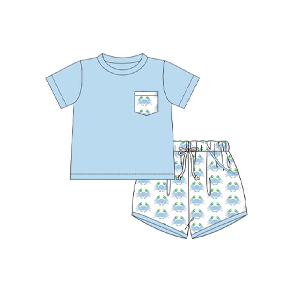 no moq BSSO1225 PRE-ORDER baby boy clothes crab short sleeve shorts set-2024.12.24