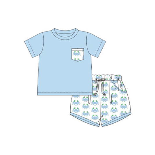 no moq BSSO1225 PRE-ORDER baby boy clothes crab short sleeve shorts set-2024.12.24