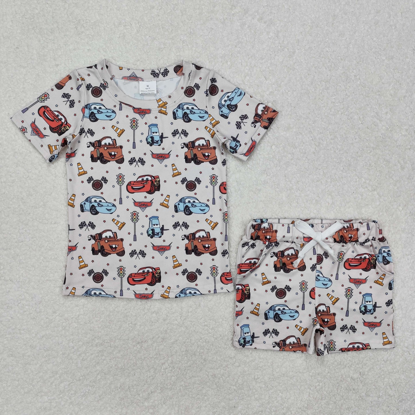 RTS NO MOQ Baby boy clothes cars Short Sleeve shorts Suit