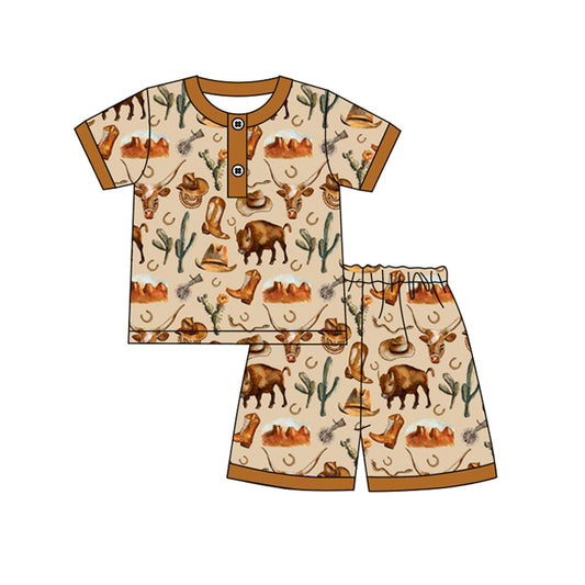 no moq BSSO1236 PRE-ORDER baby boy clothes cow head catcus short sleeve shorts set-2024.12.25