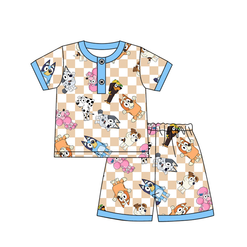 no moq BSSO1238 PRE-ORDER baby boy clothes cartoon dog blue short sleeve shorts set-2024.12.25