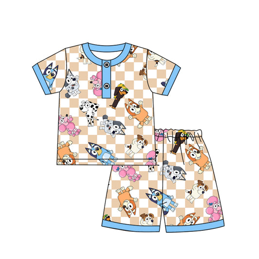 no moq BSSO1238 PRE-ORDER baby boy clothes cartoon dog blue short sleeve shorts set-2024.12.25