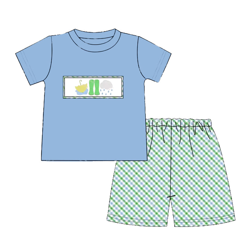 no moq BSSO1242 PRE-ORDER baby boy clothes easter blue short sleeve shorts set-2024.12.27