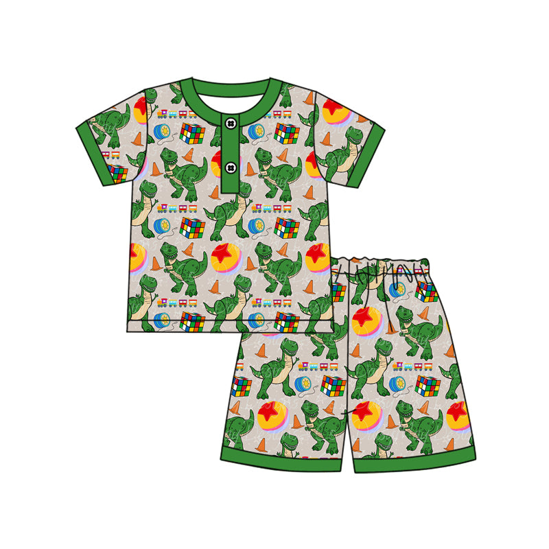 no moq BSSO1255 PRE-ORDER baby boy clothes dinosaur short sleeve shorts set-2025.1.2