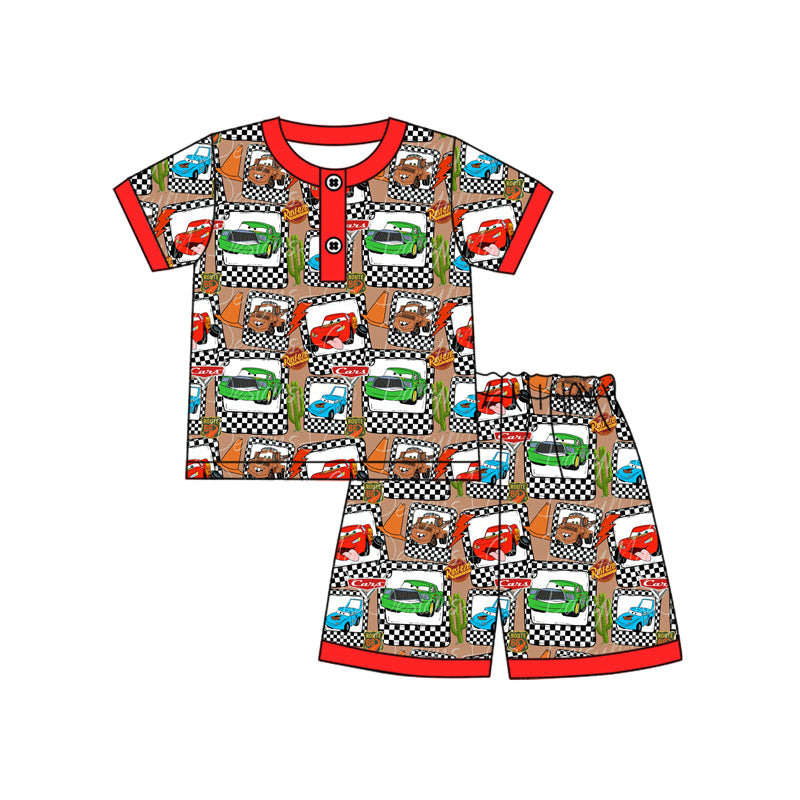 no moq BSSO1257 PRE-ORDER baby boy clothes car bow short sleeve shorts set-2025.1.2