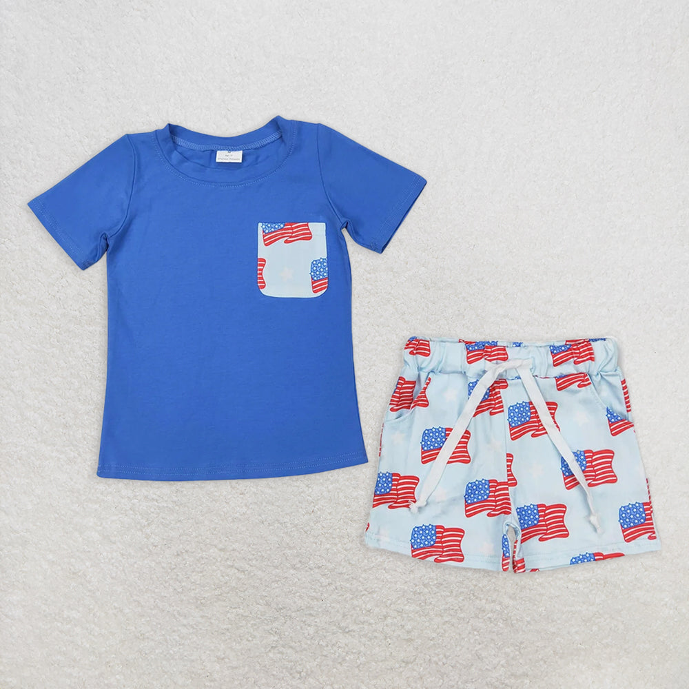 RTS NO MOQ baby boy Clothes 4th of july short sleeve shorts Sets dress