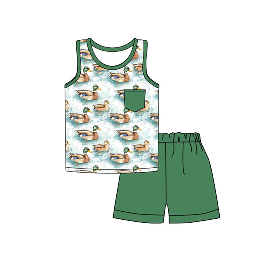 no moq BSSO1262 PRE-ORDER baby boy clothes duck sleeveless shorts set-2025.1.4