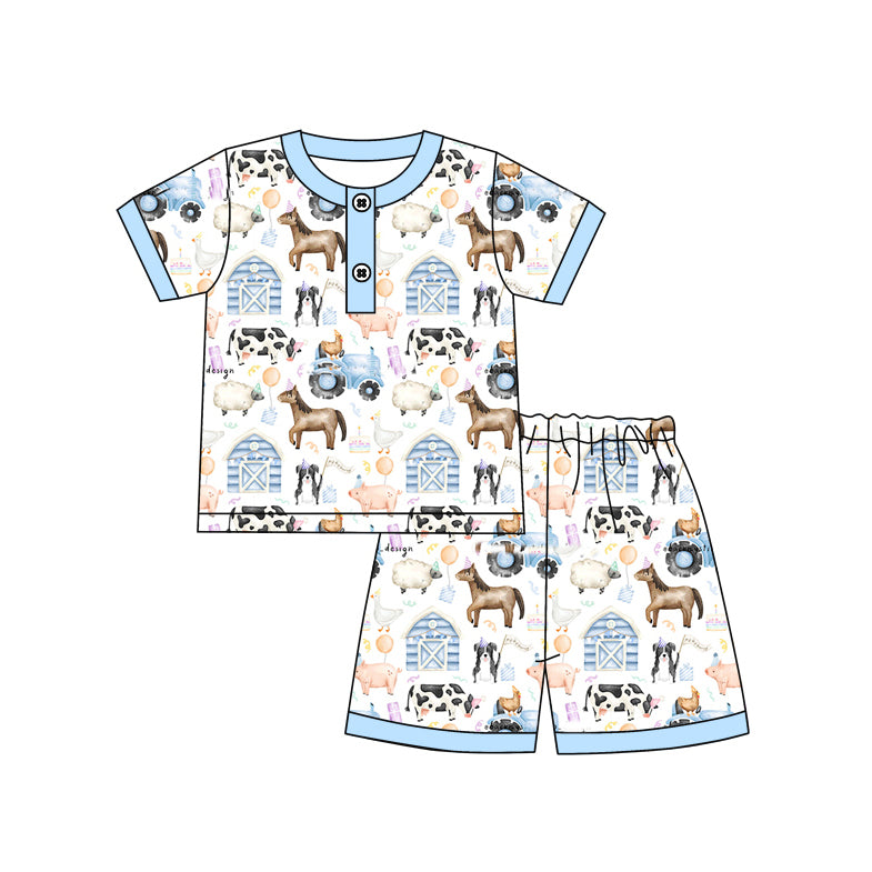 no moq BSSO1263 PRE-ORDER baby boy clothes farm short sleeve shorts set-2025.1.4