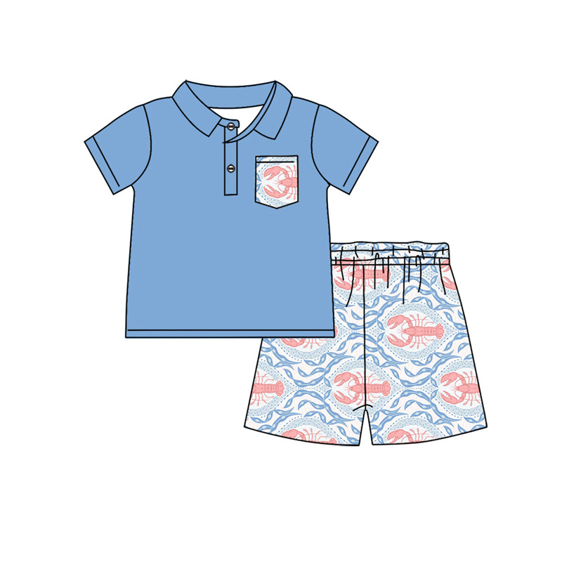 no moq BSSO1265 PRE-ORDER baby boy clothes crayfish short sleeveles shorts set-2025.1.7