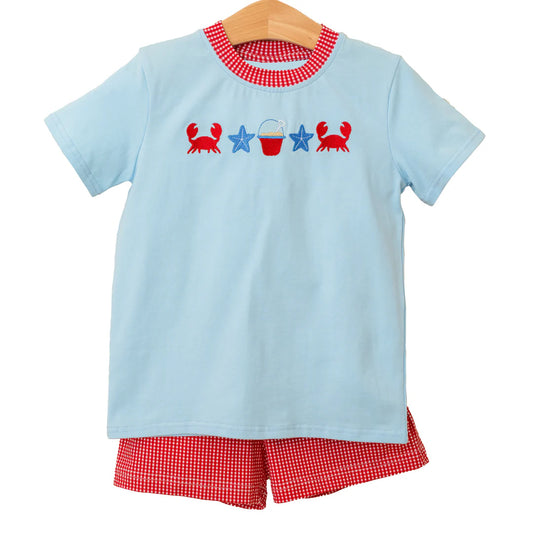 no moq BSSO1268 PRE-ORDER baby boy clothes blue short sleeve shorts set-2025.1.10