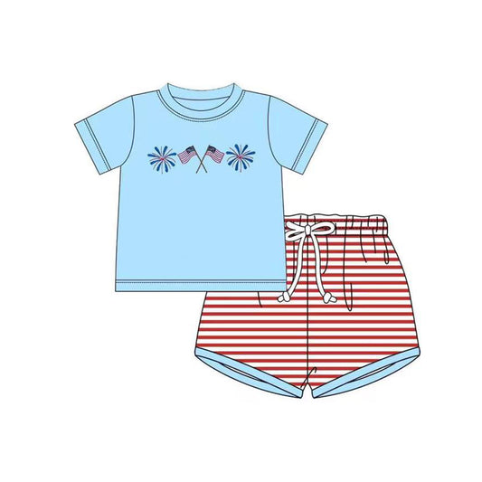 no moq BSSO1271 PRE-ORDER baby boy clothes blue short sleeve shorts set-2025.1.10