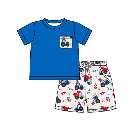 no moq BSSO1273 PRE-ORDER baby boy clothes blue short sleeve shorts set-2025.1.10