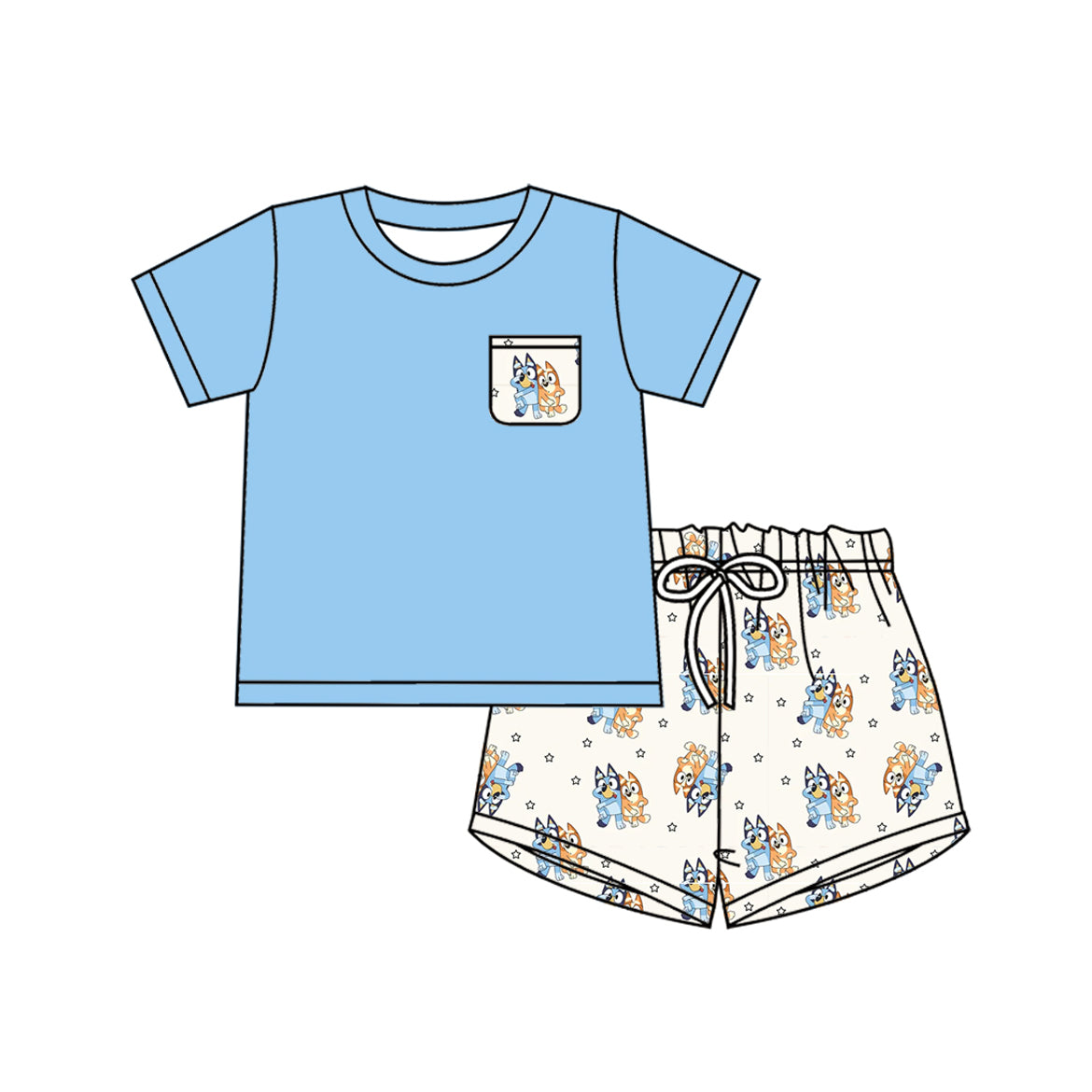 no moq BSSO1276 PRE-ORDER baby boy clothes cartoon dog blue short sleeve shorts set-2025.1.11