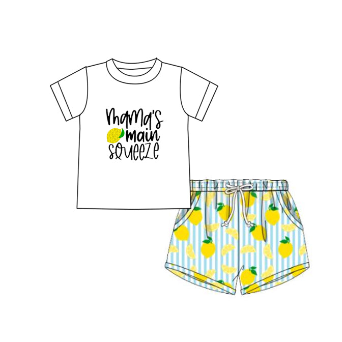 no moq BSSO1280 PRE-ORDER baby boy clothes lemon short sleeve shorts set-2025.1.14