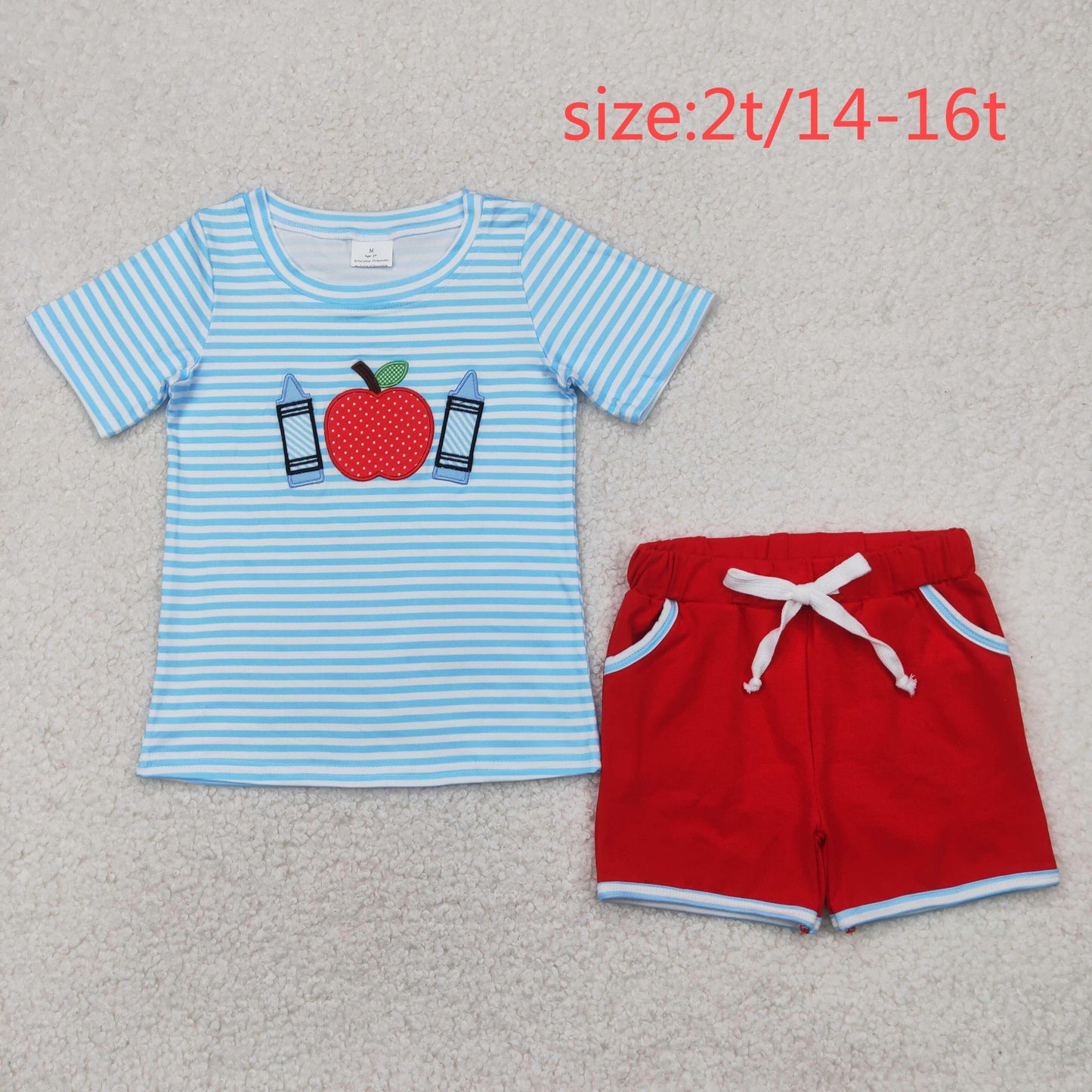 RTS NO MOQ baby girl clothes embroidery back to school short-sleeved shorts suit & short-sleeved sets