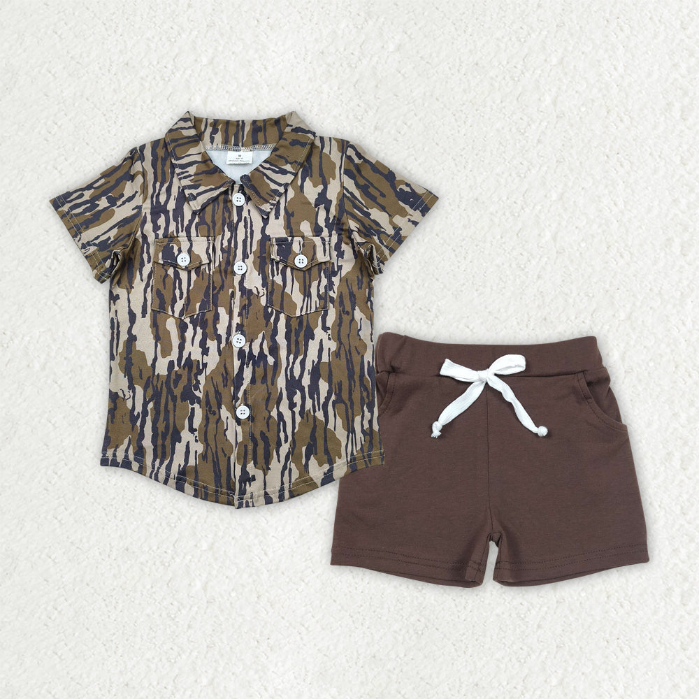 RTS NO MOQ BT1201+SS0134 camouflage short-sleeved top Brown pocket shorts