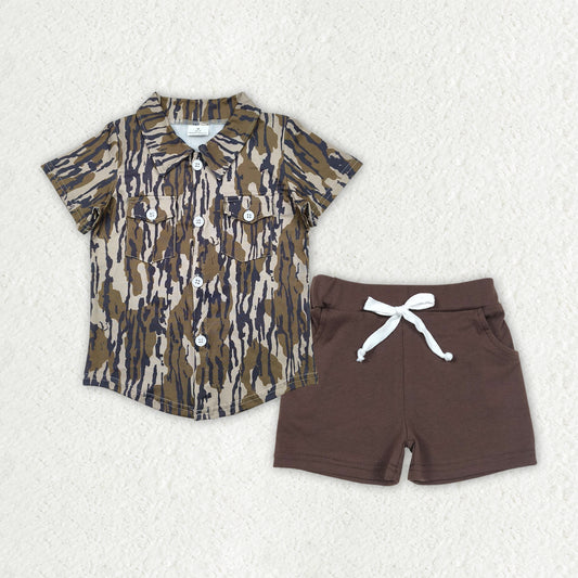 RTS NO MOQ BT1201+SS0134 camouflage short-sleeved top Brown pocket shorts