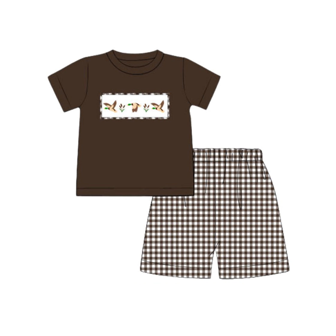 no moq BSSO1545 PRE-ORDER baby boys clothes duck brown short sleeve shorts set-2025.6.7