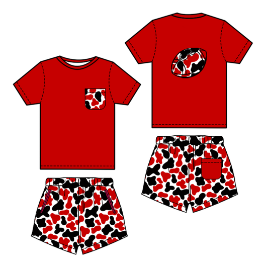 (Pre Order) No moq BSSO1554 PRE-ORDER baby boys clothes team camouflage red short sleeve shorts set-2025.10.2