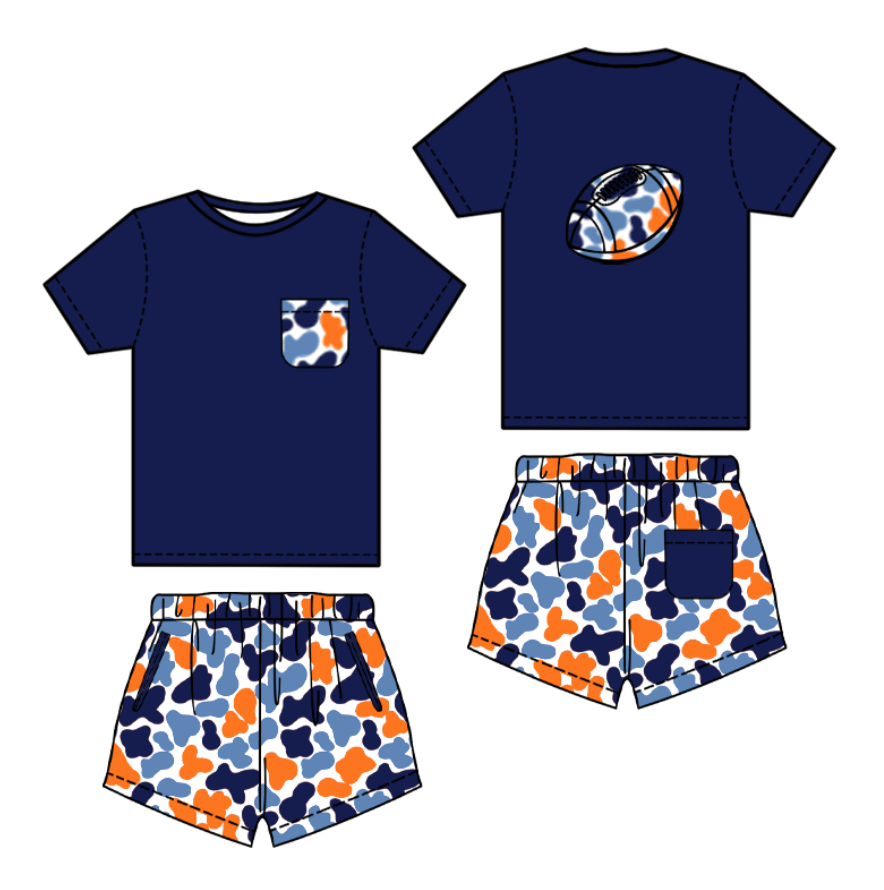 (Pre Order) No moq BSSO1556 PRE-ORDER baby boys clothes team camouflage navy blue short sleeve shorts set-2025.10.2