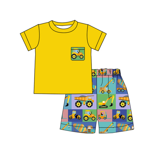 (Pre Order) No moq BSSO1557 PRE-ORDER baby boys clothes yellow short sleeve shorts set-2025.10.2