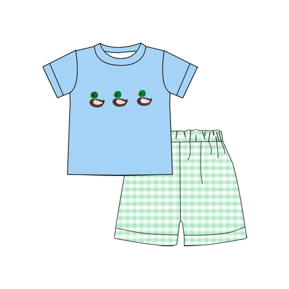 (Pre Order) No moq BSSO1558 PRE-ORDER baby boys clothes duck blue short sleeve shorts set-2025.10.2