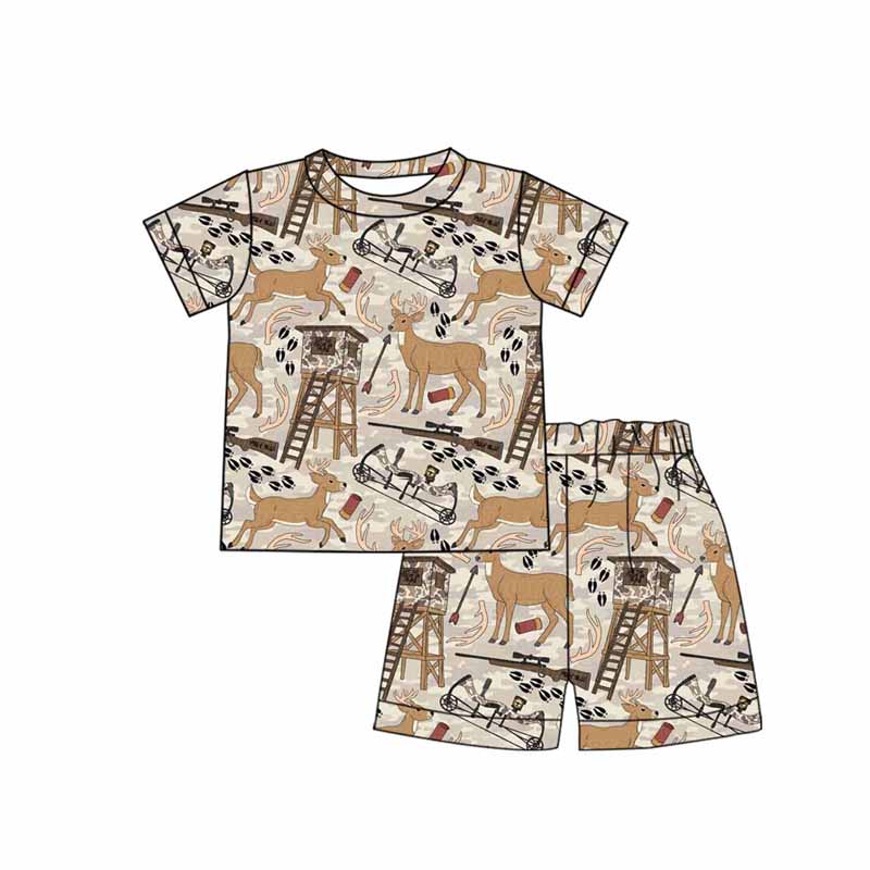 (Pre Order) No moq BSSO1559 PRE-ORDER baby boys clothes deer short sleeve shorts set-2025.10.2