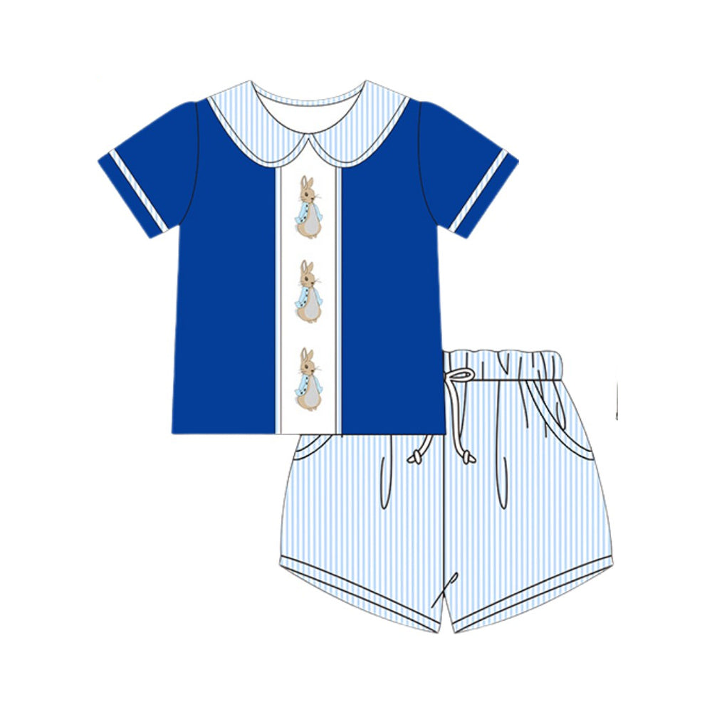 (Pre Order) No moq BSSO1563 PRE-ORDER baby boys clothes bunny blue short sleeve shorts set-2025.10.4