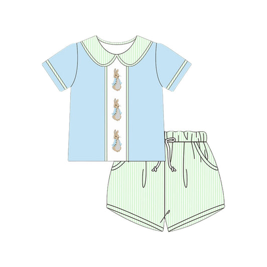 (Pre Order) No moq BSSO1564 PRE-ORDER baby boys clothes bunny sky blue short sleeve shorts set-2025.10.4