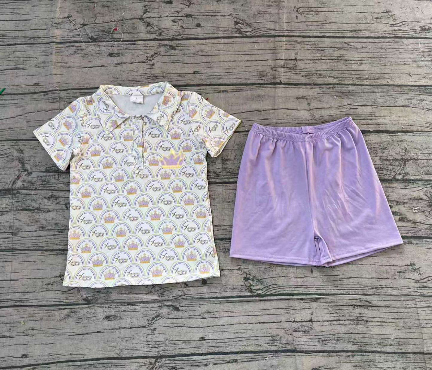 (Pre Order) No moq BSSO1565 PRE-ORDER baby boys clothes embroidery mardi gras short sleeve shorts set-2025.11.14