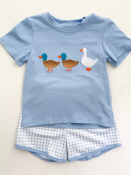 (Pre Order) No moq BSSO1567 PRE-ORDER baby boys clothes duck blue short sleeve shorts set-2025.10.9
