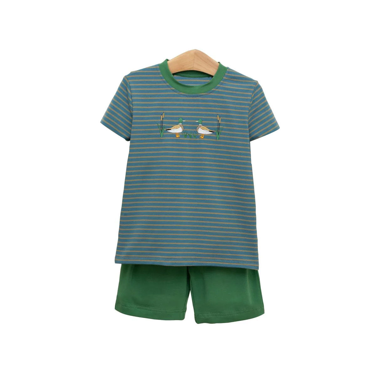 (Pre Order) No moq BSSO1568 PRE-ORDER baby boys clothes duck green short sleeve shorts set-2025.10.9