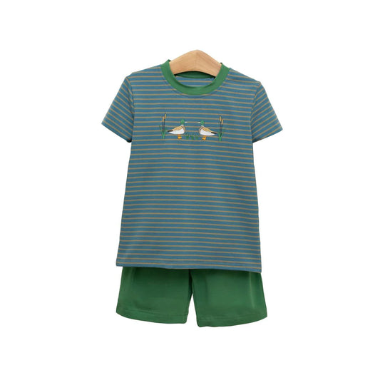 (Pre Order) No moq BSSO1568 PRE-ORDER baby boys clothes duck green short sleeve shorts set-2025.10.9